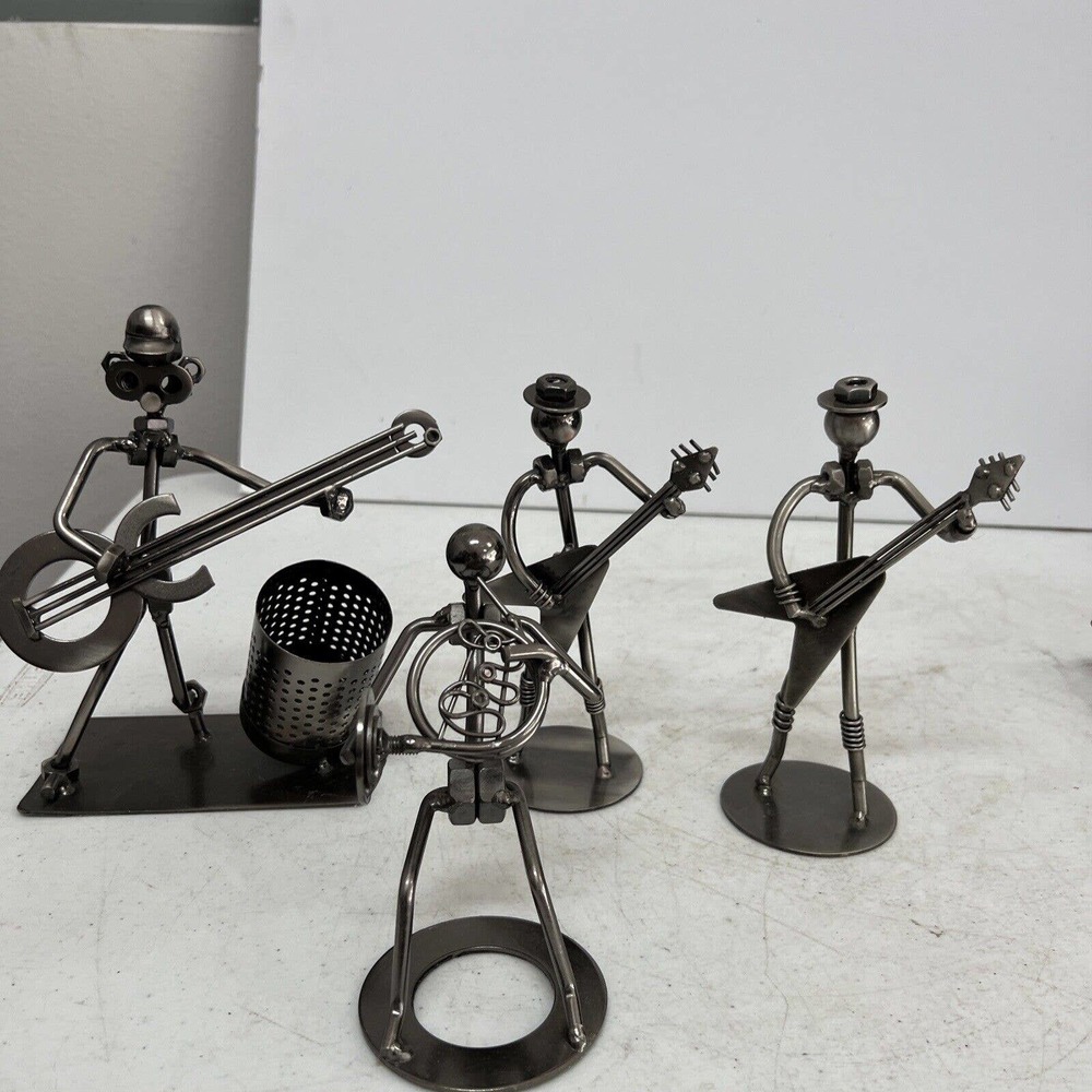 Silvertone Set Of 4 Figurines Bolt Man Guitar Player & Band